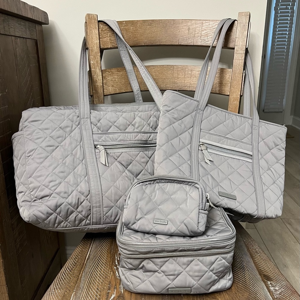Vera Bradley matching travel set. Four pieces in Tranquil Gray Performance Twill